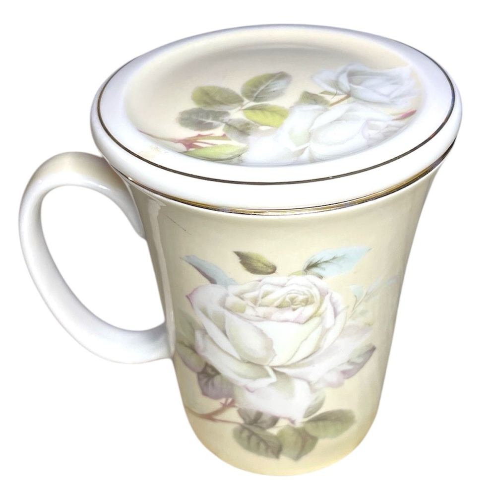 Gracie Bone China by Coastline Imports Floral Ceramic Mug with Lid